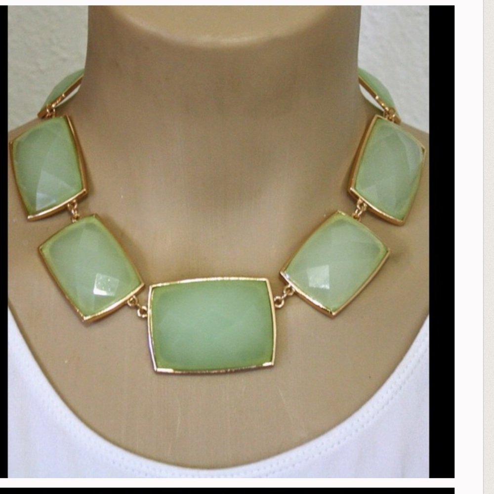 Gold-Trim Mint Green Statement Necklace